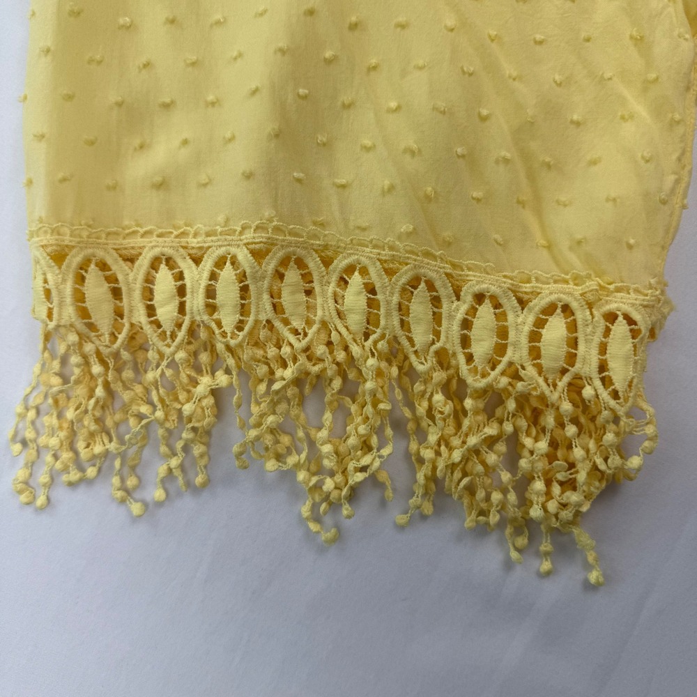 Yellow Swiss Dot Crochet Lace Tassel Sleeve Blouson Blouse Top Large (PTP 21") - Picture 2 of 4